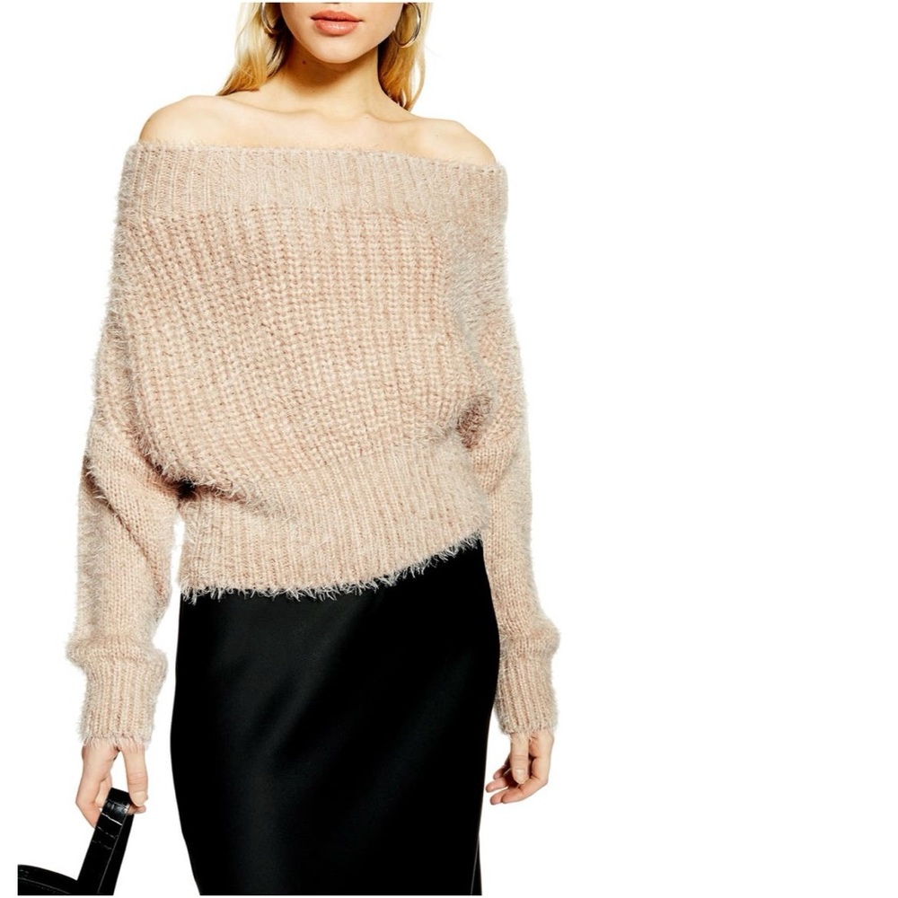Topshop Fluffy Off-the-Shoulder Sweater